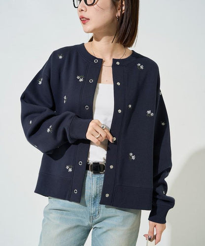 小花刺繡加絨衛衣開衫