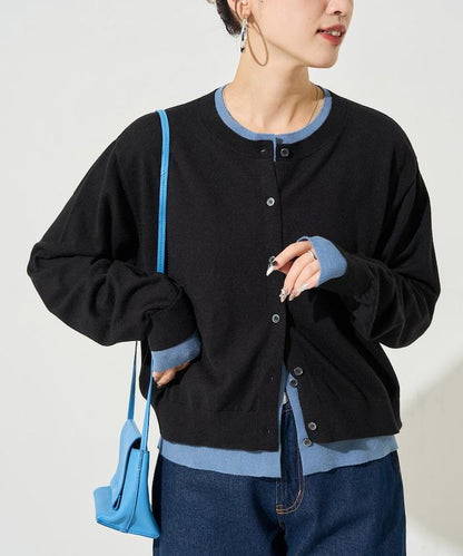 拼接配色紐扣開衫