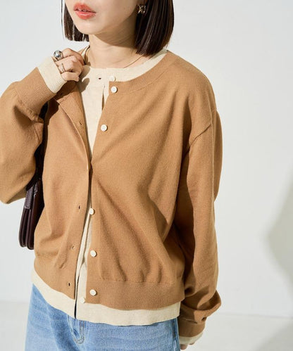 拼接配色紐扣開衫