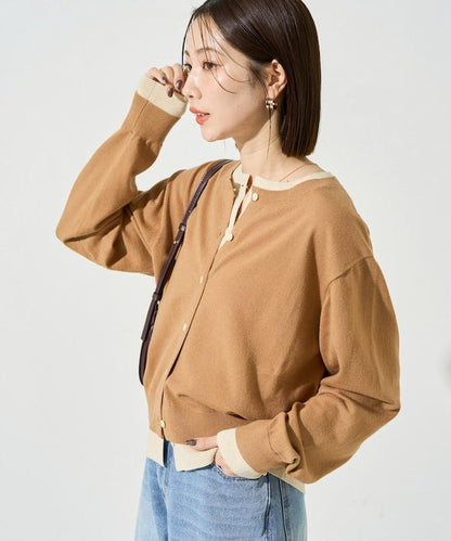 拼接配色紐扣開衫