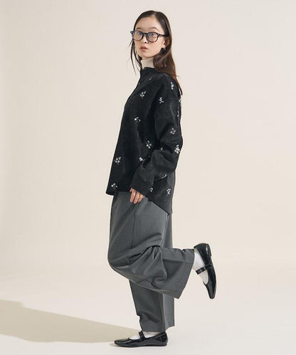 仿天鵝絨平紋燈芯絨小花圖案襯衫＜可搭配套裝＞