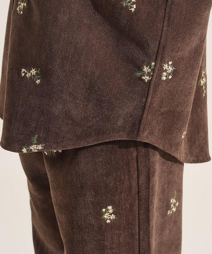 仿天鵝絨平紋燈芯絨小花圖案襯衫＜可搭配套裝＞