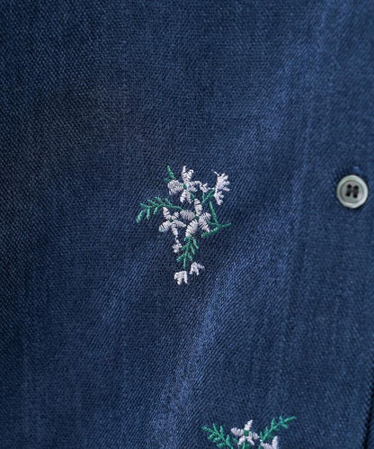 仿天鵝絨平紋燈芯絨小花圖案襯衫＜可搭配套裝＞