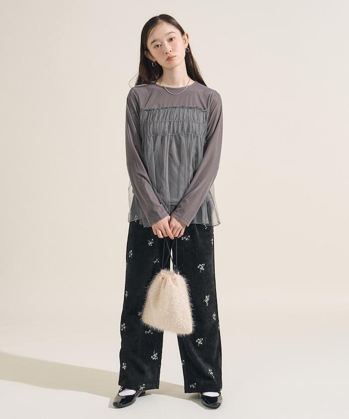 天鵝絨運動服拼接網紗上衣