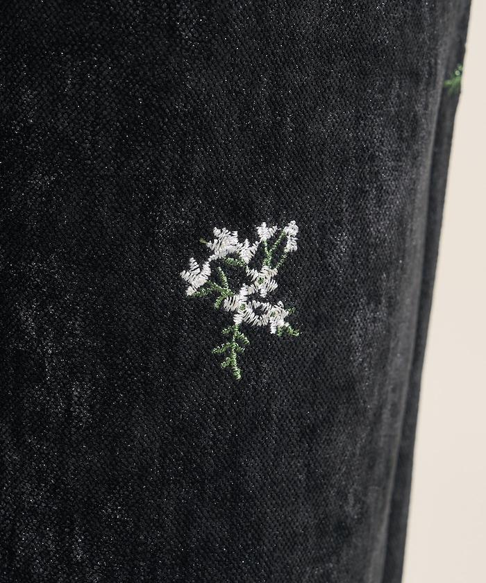 仿天鵝絨平紋燈芯絨小花圖案休閒褲＜可搭配套裝＞