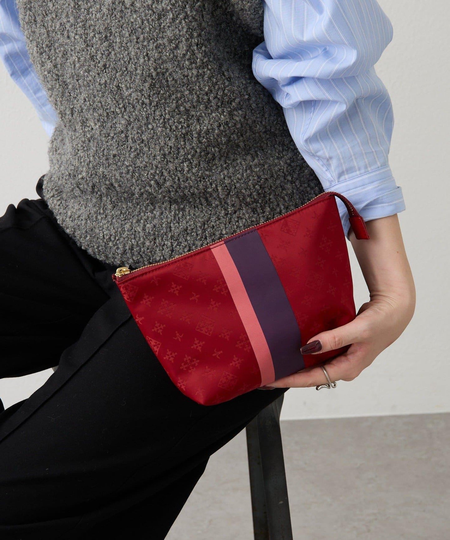 條紋印花化妝包 M