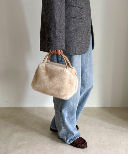 仿貂絨兩用方形托特包