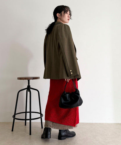 馬海毛混紡鏤空圖案喇叭袖連衣裙