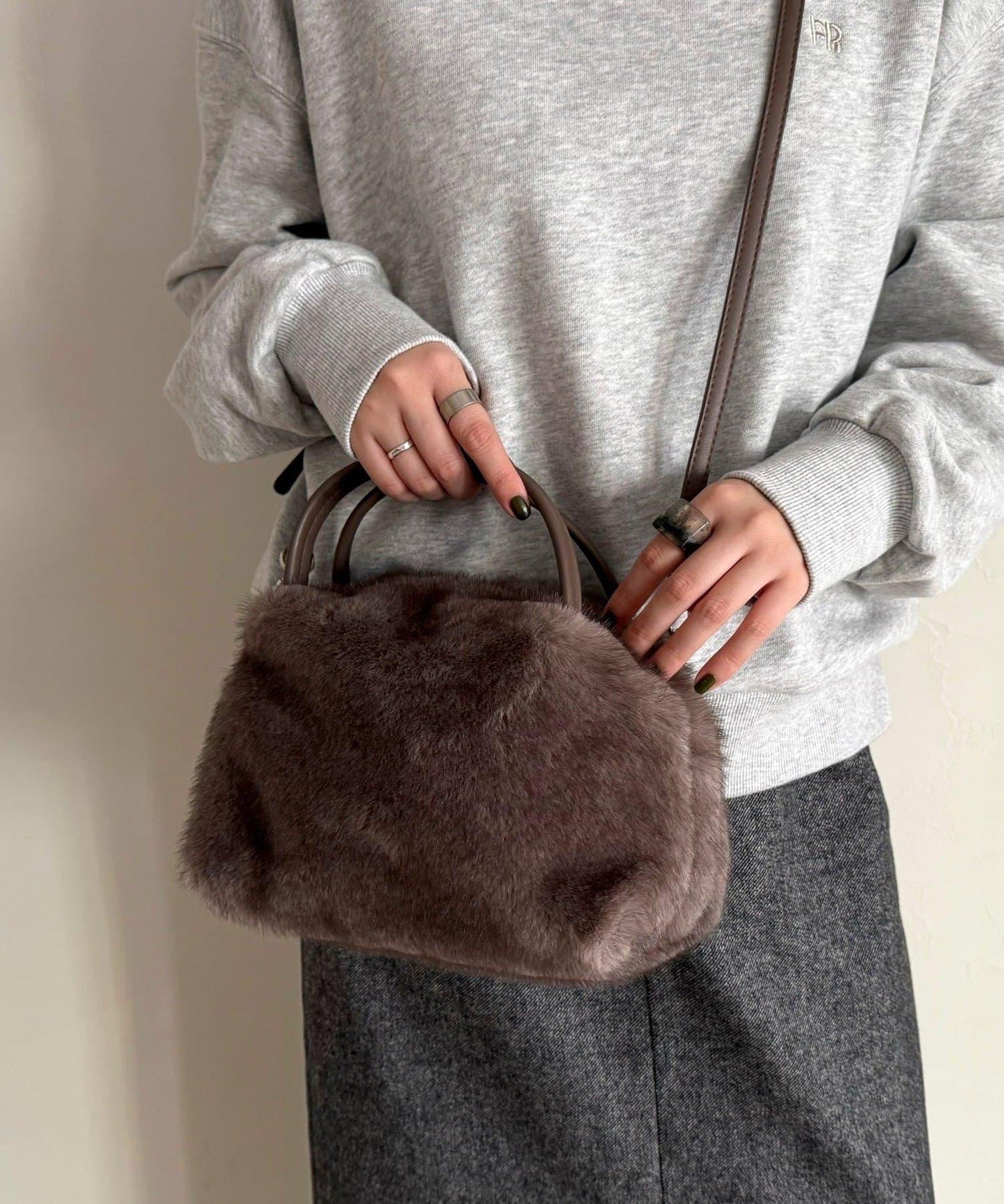 仿貂絨兩用方形托特包