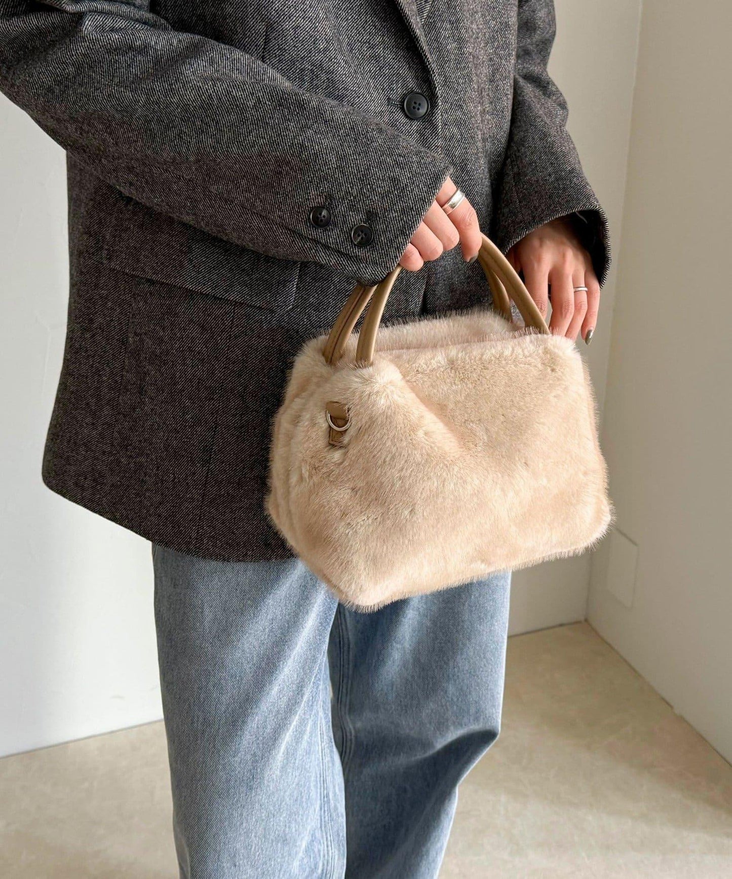 仿貂絨兩用方形托特包