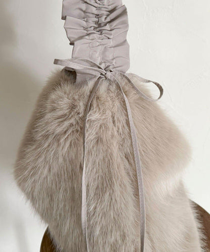 褶皺手柄仿皮草單肩包