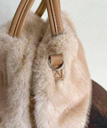 仿貂絨兩用方形托特包