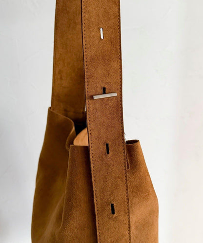 仿麂皮可調節單肩包