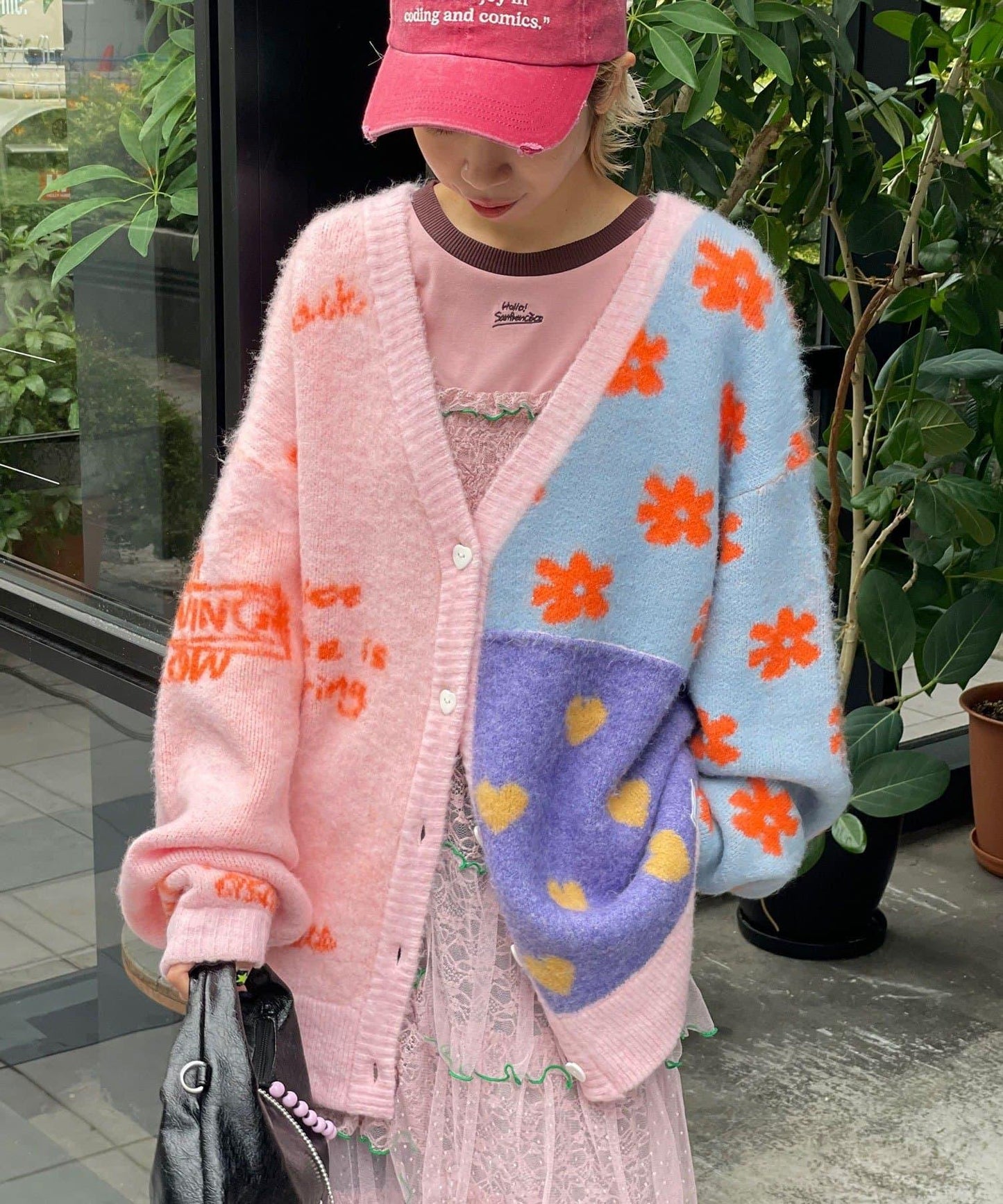 【HELLO.SANFRANCISCO/ハローサンフランシスコ】提花拼接愛心紐扣開衫