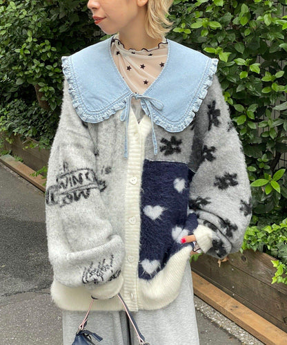 【HELLO.SANFRANCISCO/ハローサンフランシスコ】提花拼接愛心紐扣開衫