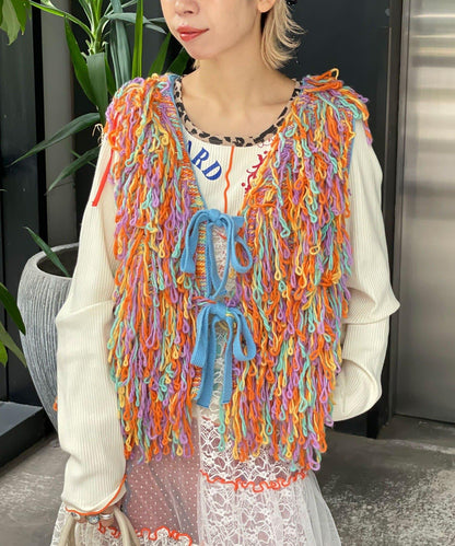 【HELLO.SANFRANCISCO/ハローサンフランシスコ】彩色流蘇緞帶馬甲