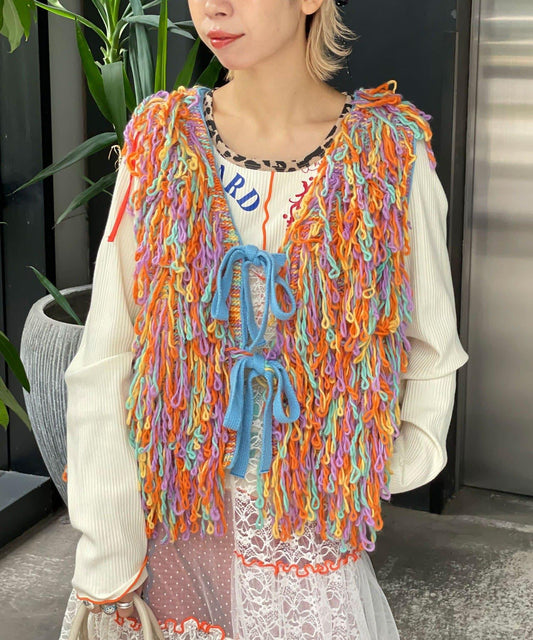 【HELLO.SANFRANCISCO/ハローサンフランシスコ】彩色流蘇緞帶馬甲