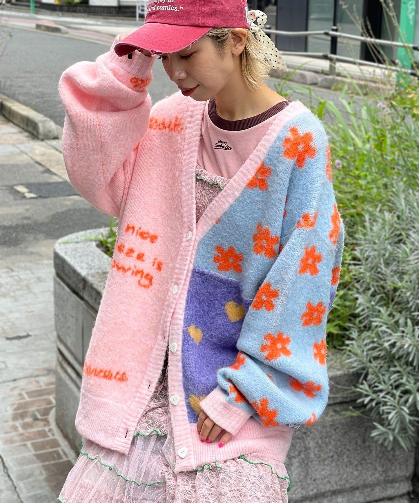 【HELLO.SANFRANCISCO/ハローサンフランシスコ】提花拼接愛心紐扣開衫