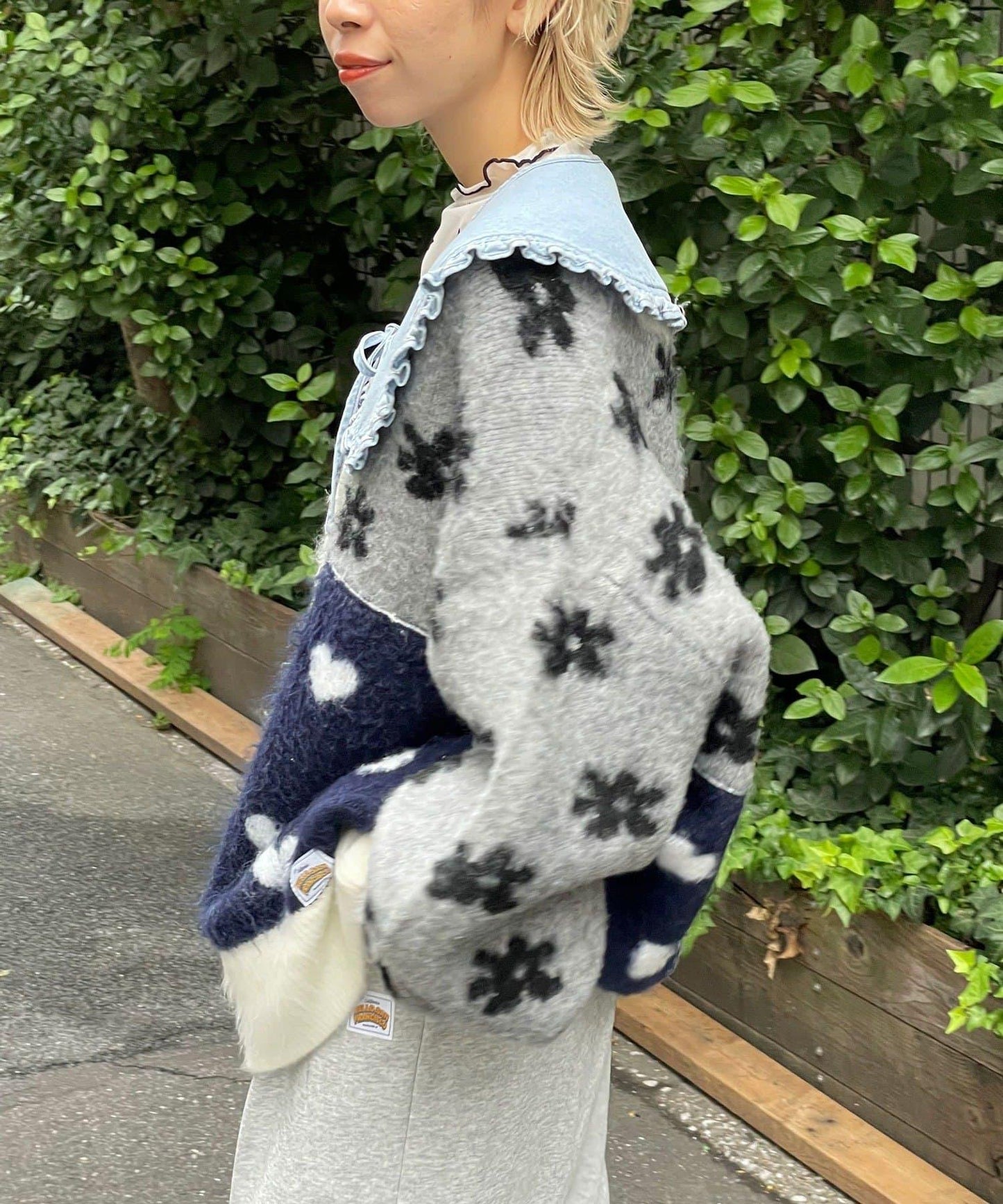 【HELLO.SANFRANCISCO/ハローサンフランシスコ】提花拼接愛心紐扣開衫