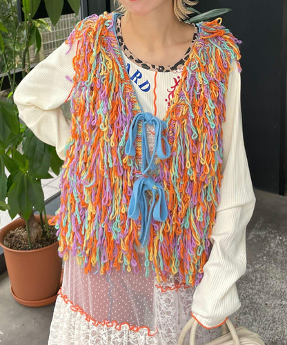 【HELLO.SANFRANCISCO/ハローサンフランシスコ】彩色流蘇緞帶馬甲