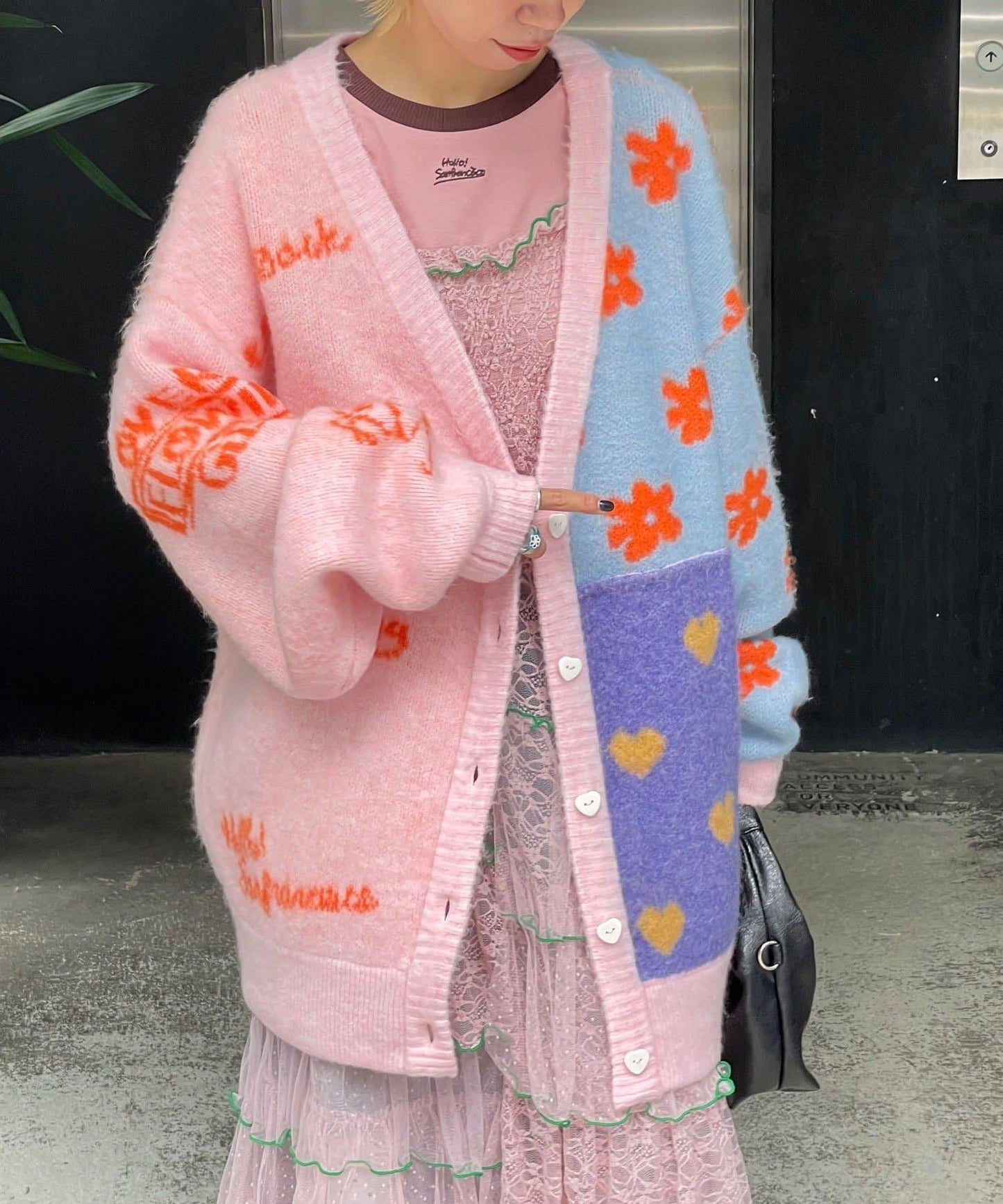 【HELLO.SANFRANCISCO/ハローサンフランシスコ】提花拼接愛心紐扣開衫