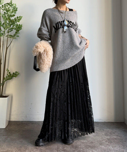 蕾絲拼接半身裙