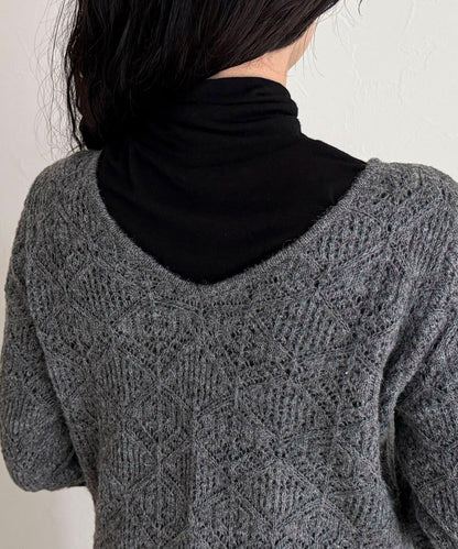 馬海毛混紡鏤空圖案喇叭袖連衣裙