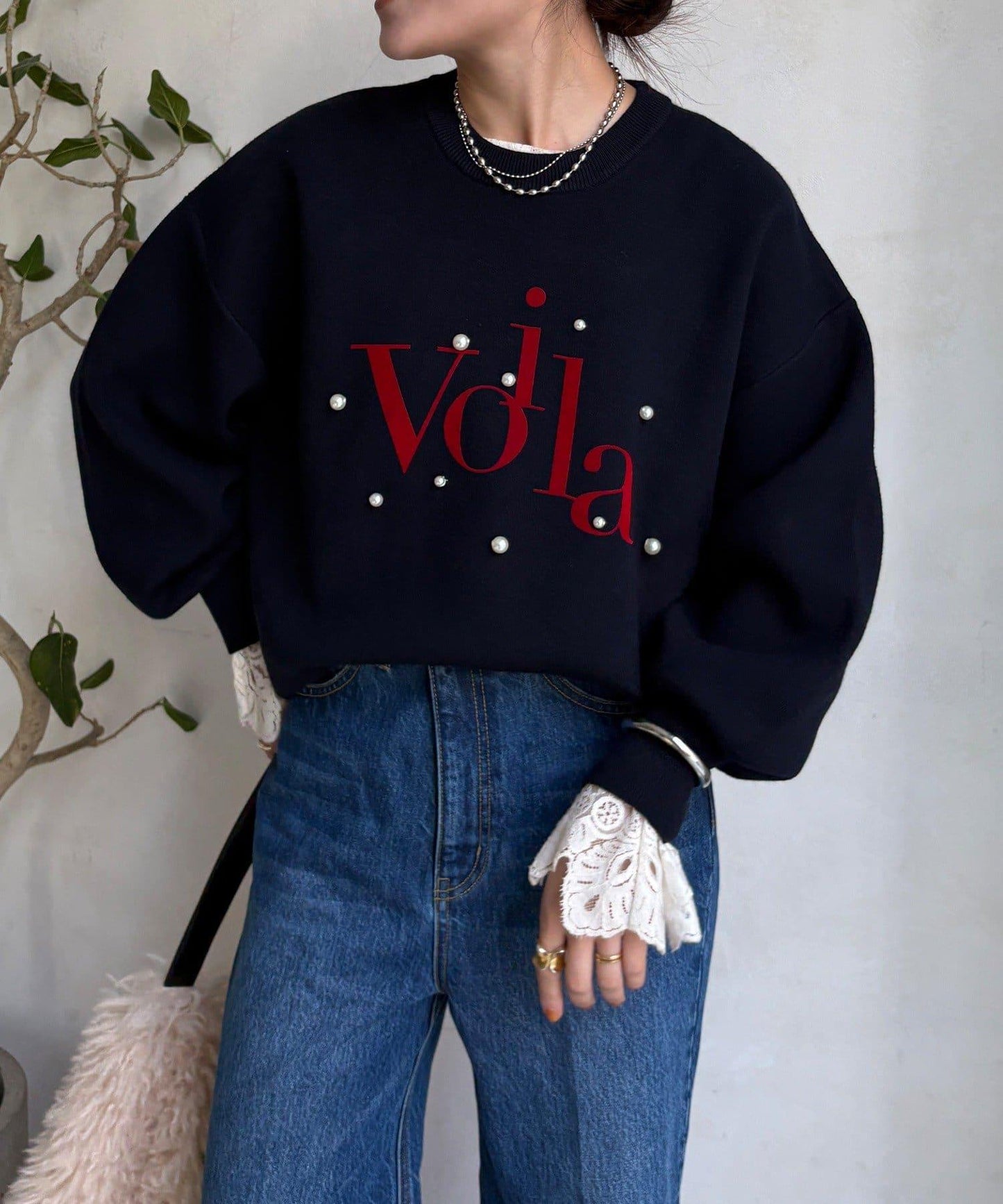 珍珠標誌針織上衣