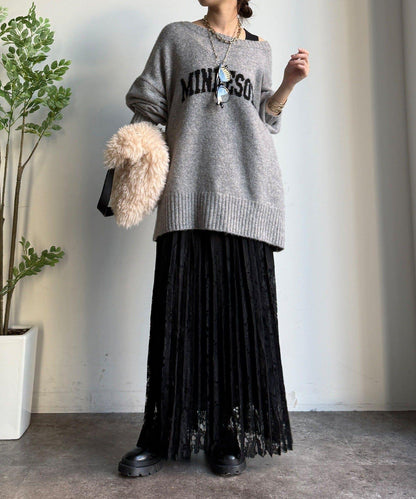 蕾絲拼接半身裙