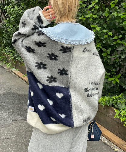 【HELLO.SANFRANCISCO/ハローサンフランシスコ】提花拼接愛心紐扣開衫