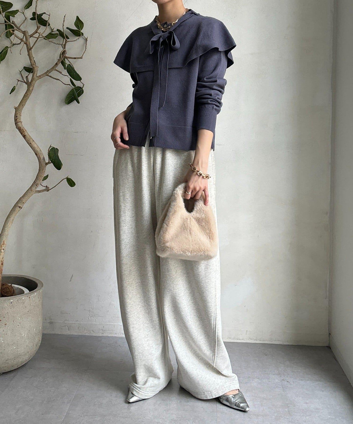 棒領帶披肩開衫