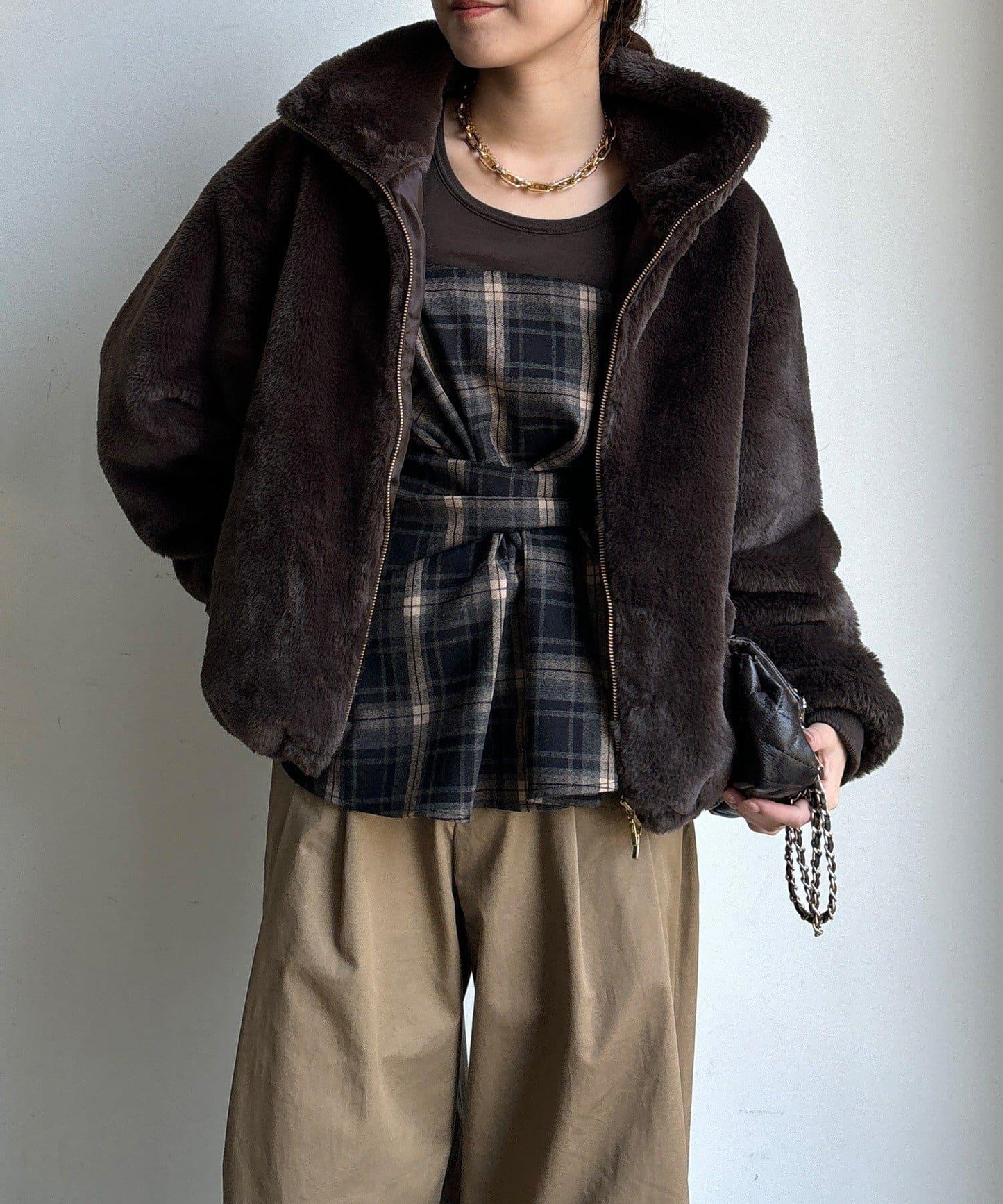 仿貂毛立領毛絨外套