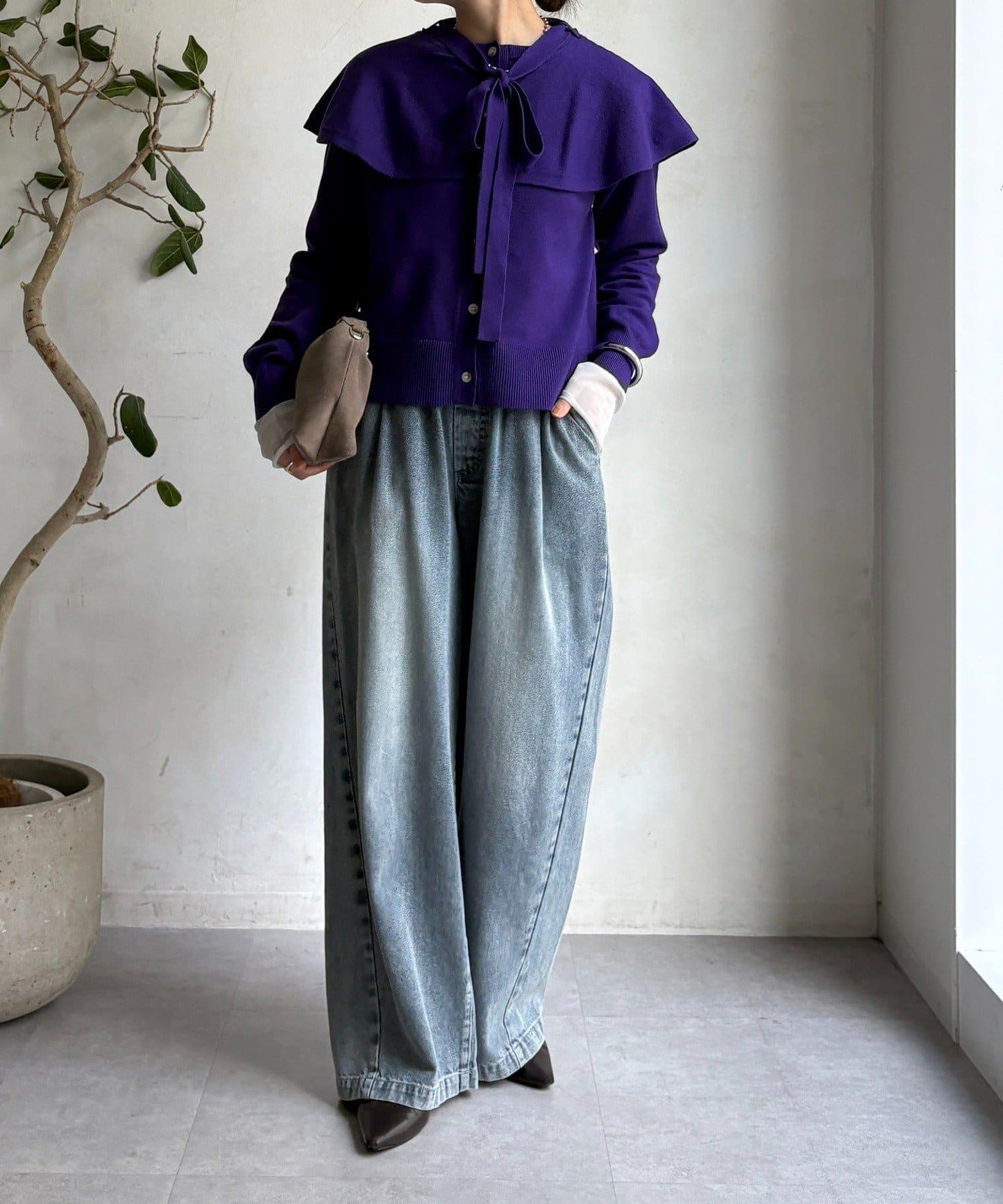 棒領帶披肩開衫