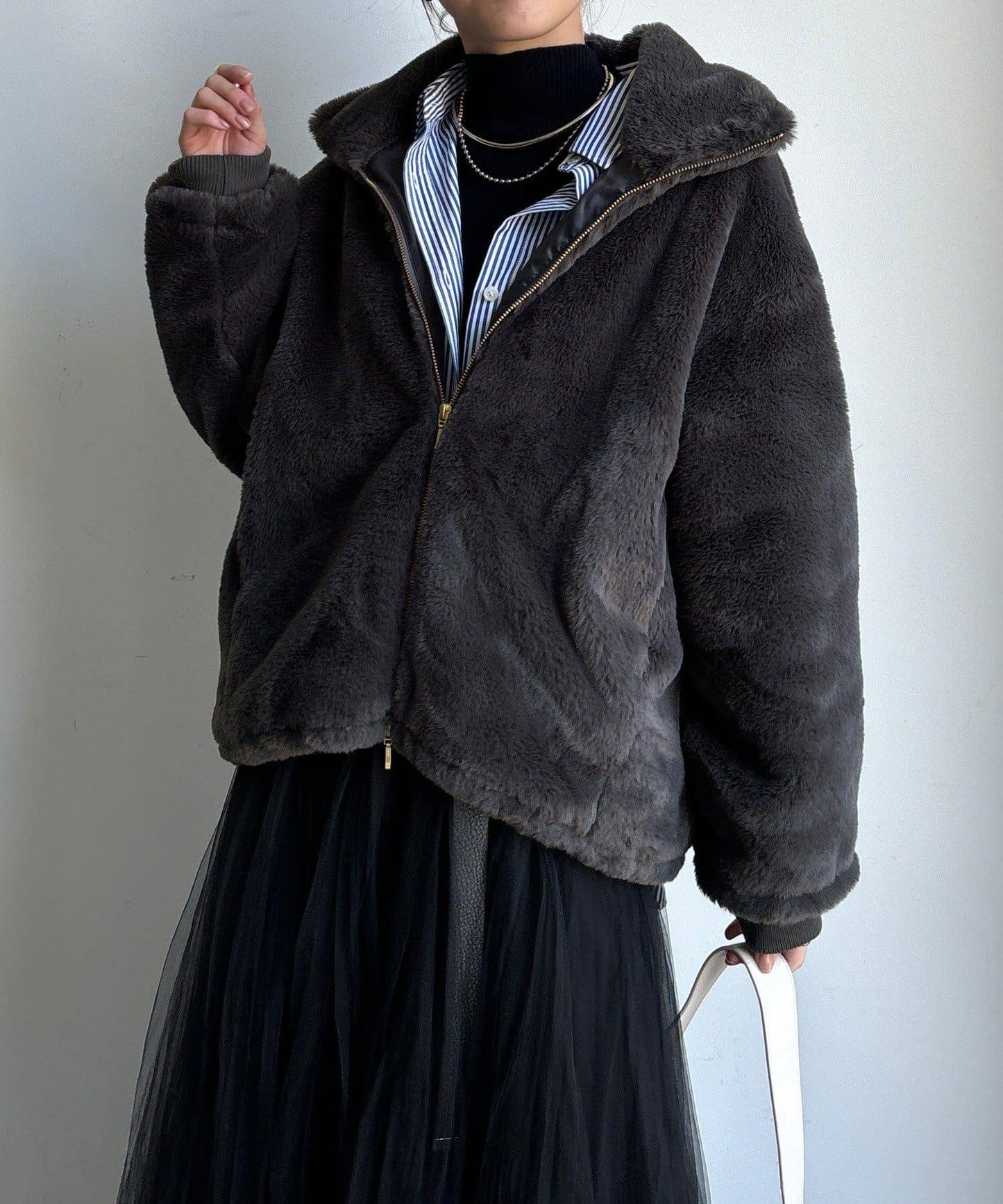 仿貂毛立領毛絨外套