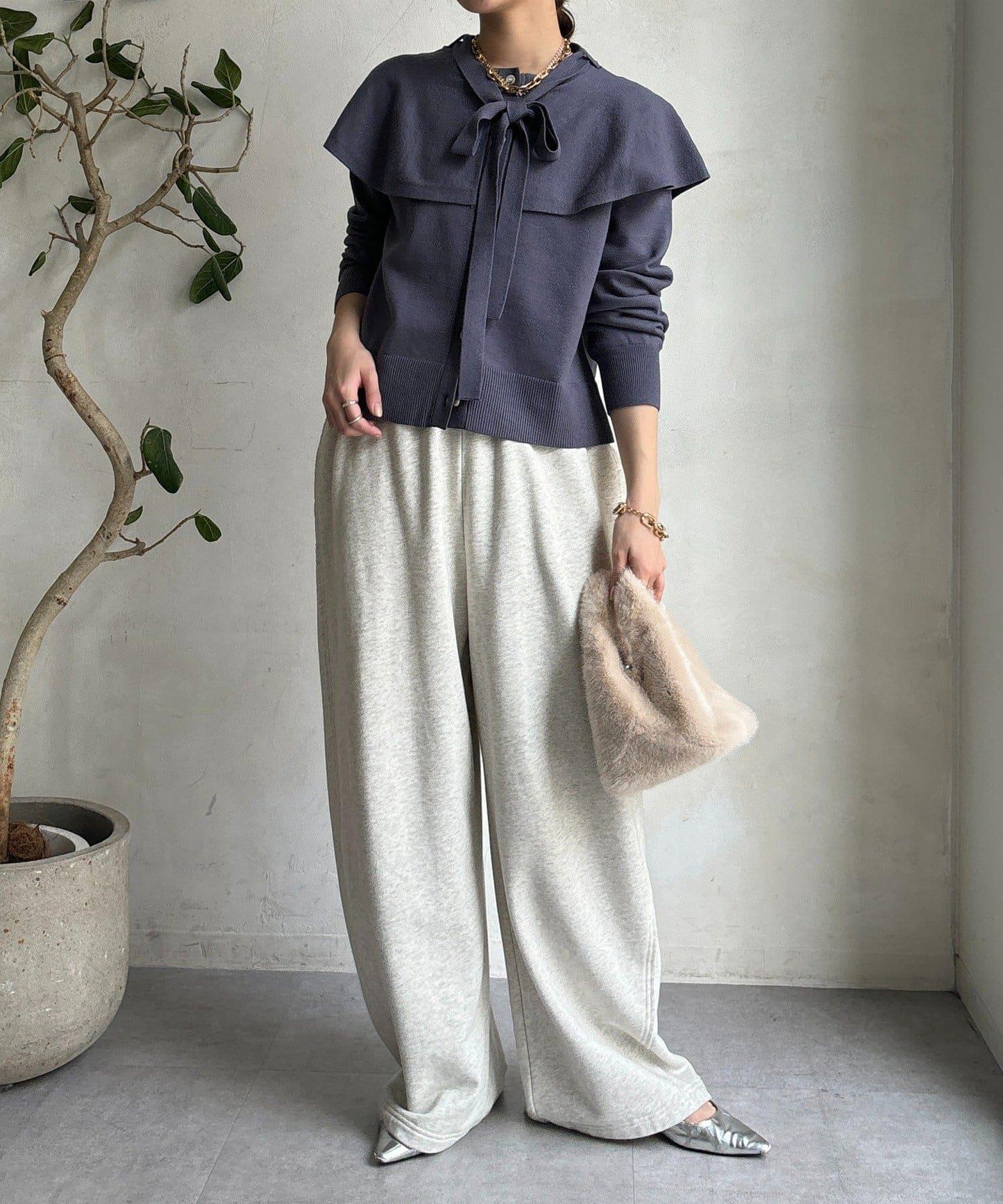 棒領帶披肩開衫