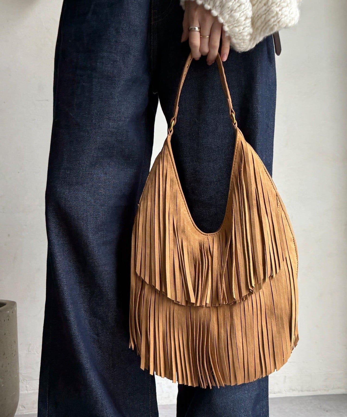 麂皮流蘇半肩包