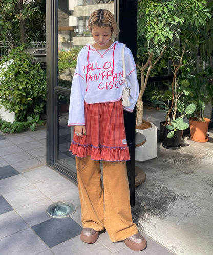 【HELLO.SANFRANCISCO/ハローサンフランシスコ】格紋天鵝絨抽褶長款上衣