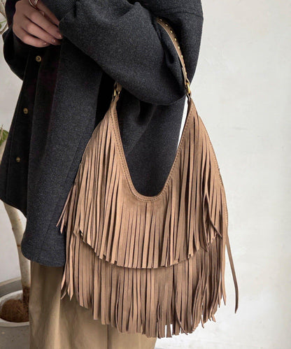 麂皮流蘇半肩包