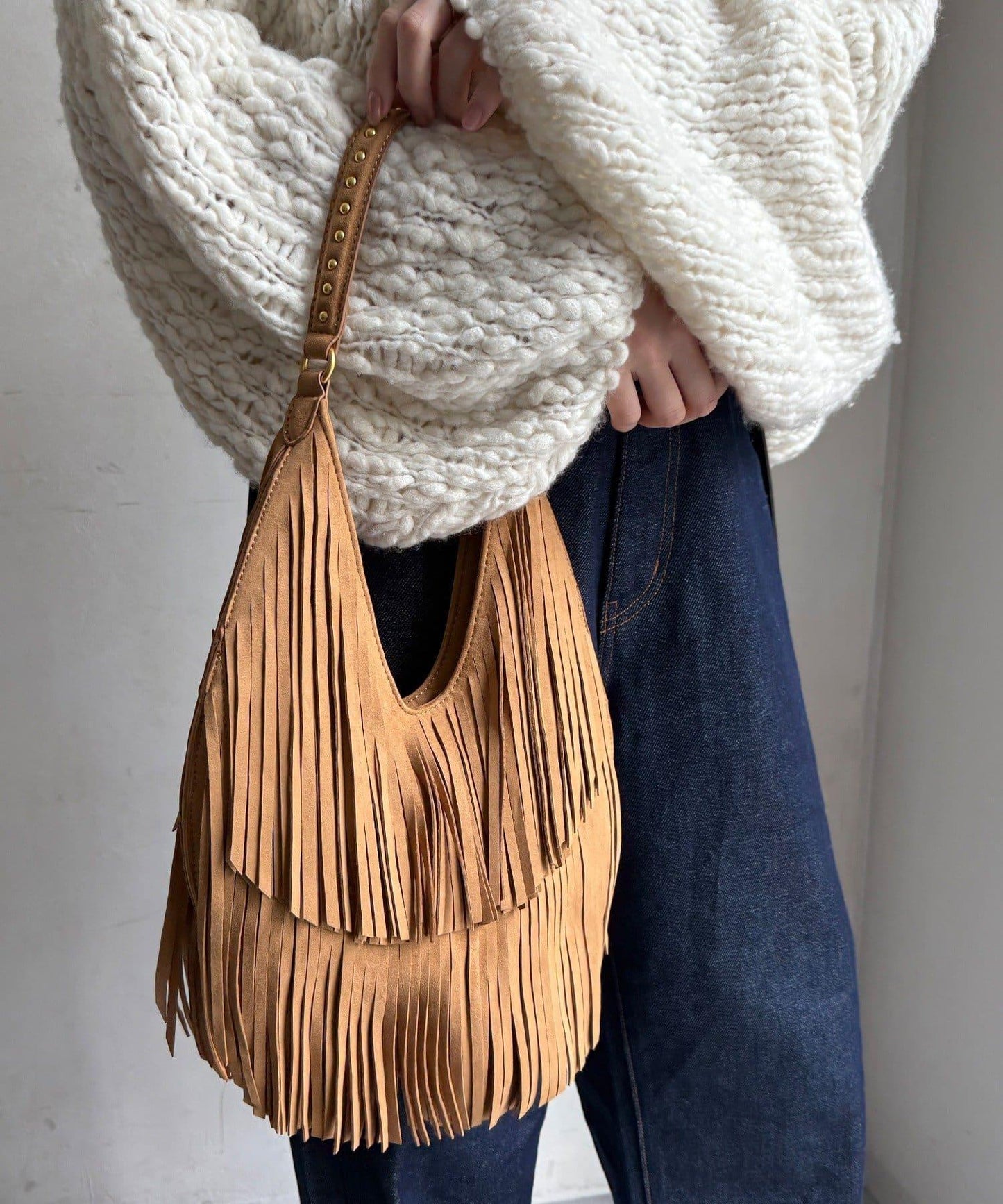 麂皮流蘇半肩包