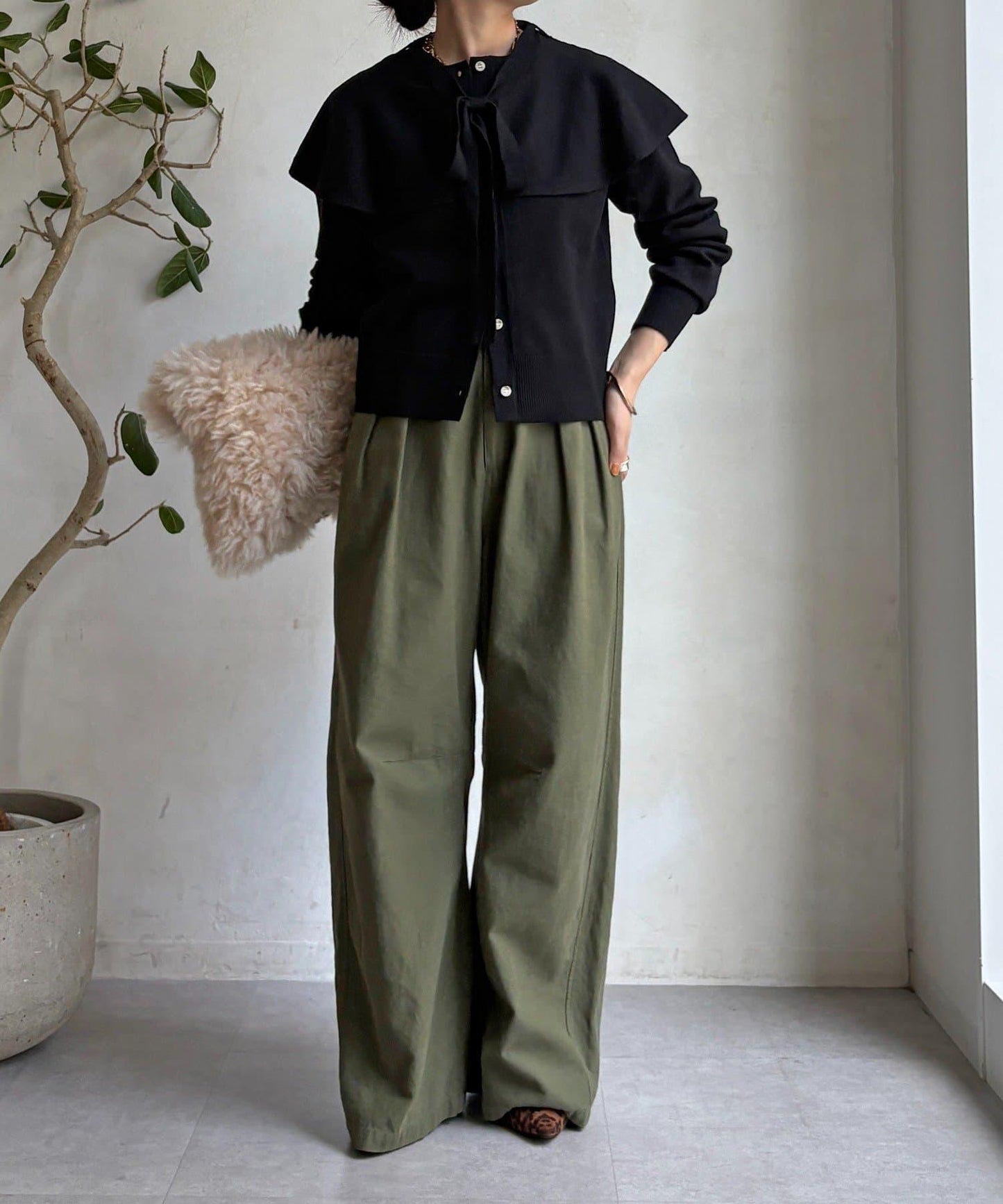 棒領帶披肩開衫