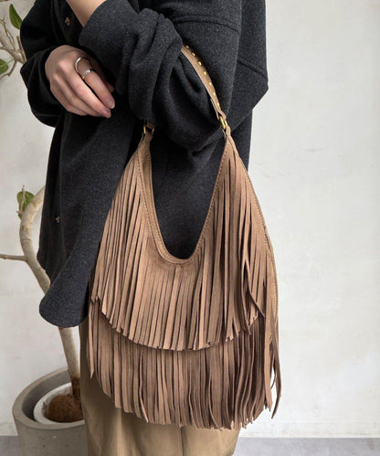 麂皮流蘇半肩包