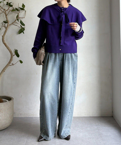 棒領帶披肩開衫