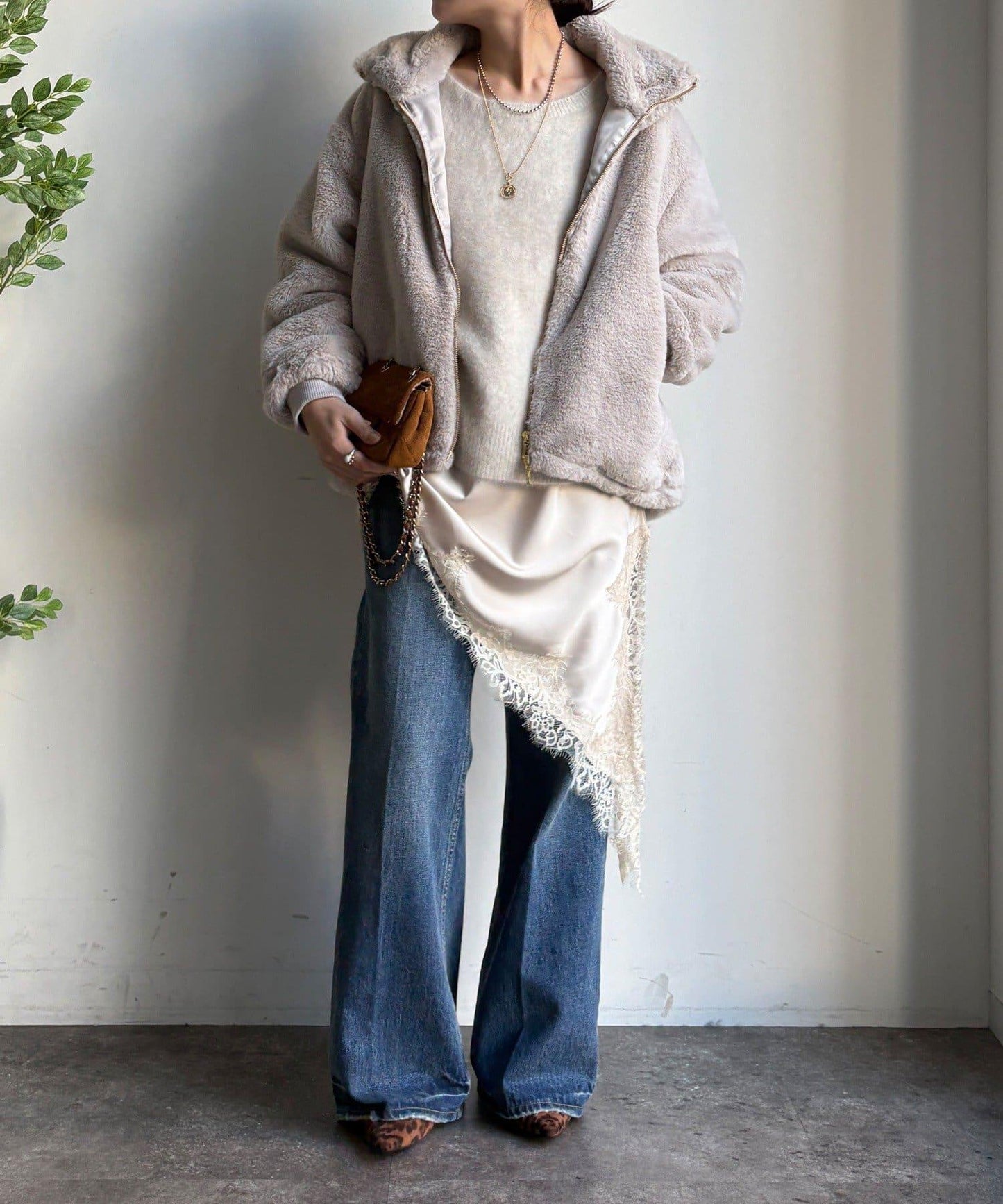 仿貂毛立領毛絨外套