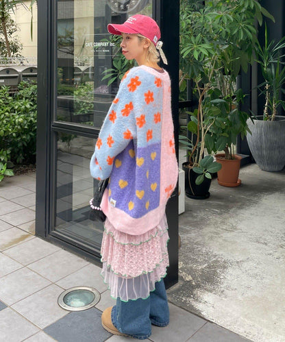 【HELLO.SANFRANCISCO/ハローサンフランシスコ】提花拼接愛心紐扣開衫