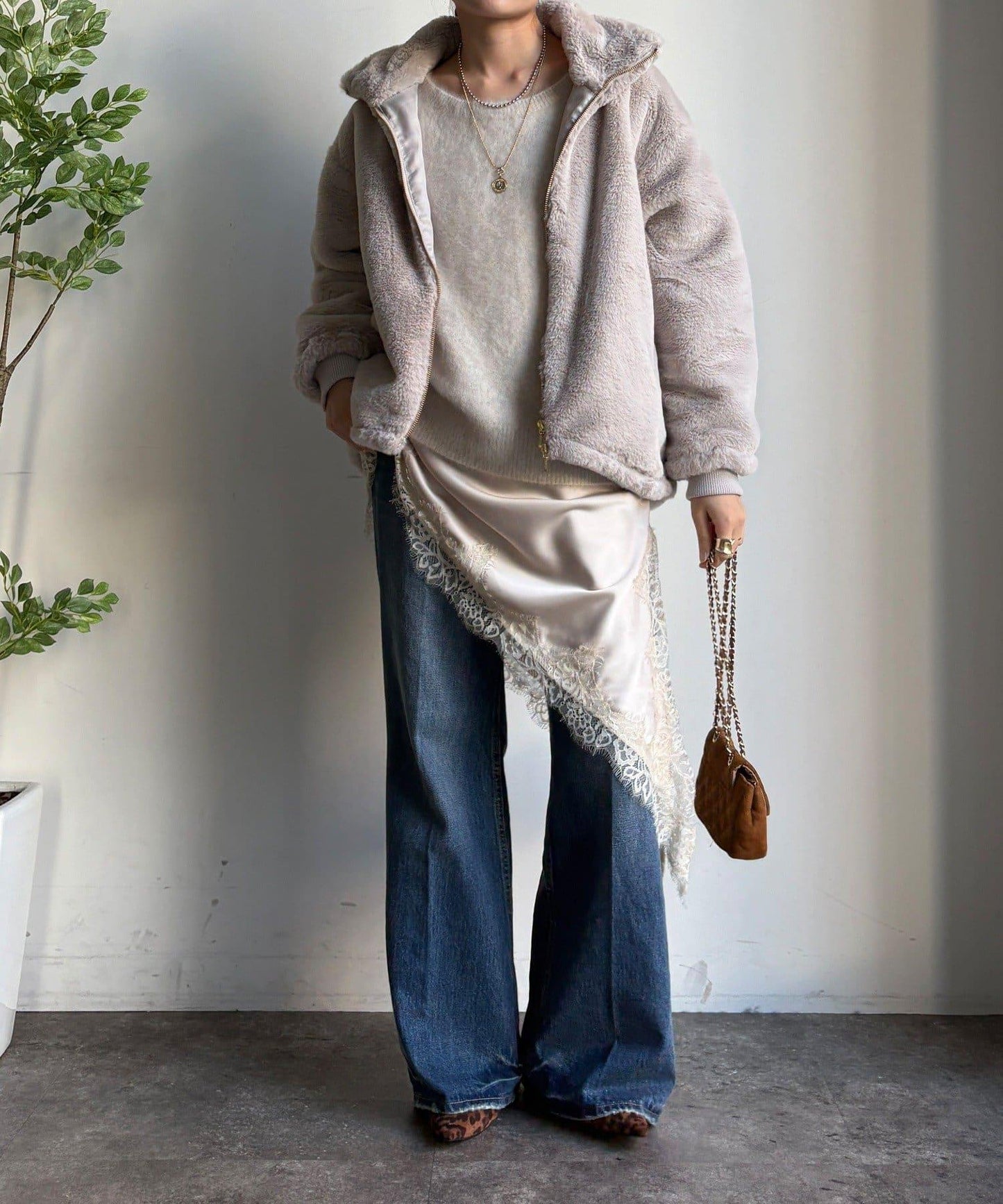 仿貂毛立領毛絨外套