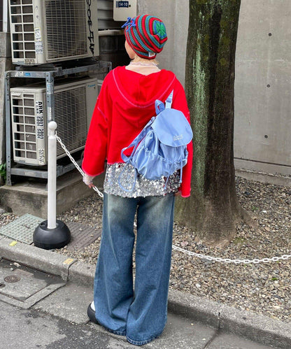 【HELLO.SANFRANCISCO/ハローサンフランシスコ】標誌刺繡緞面雙肩包