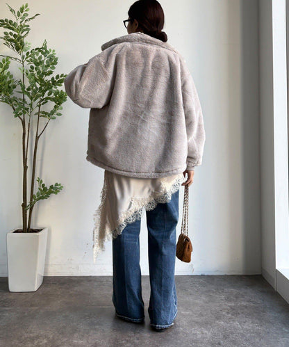 仿貂毛立領毛絨外套