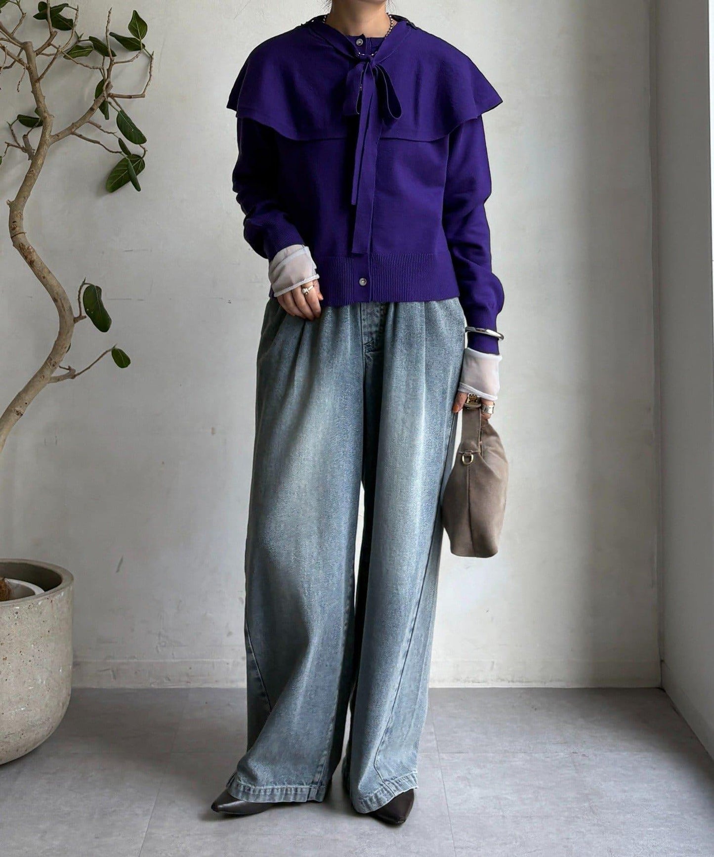 棒領帶披肩開衫