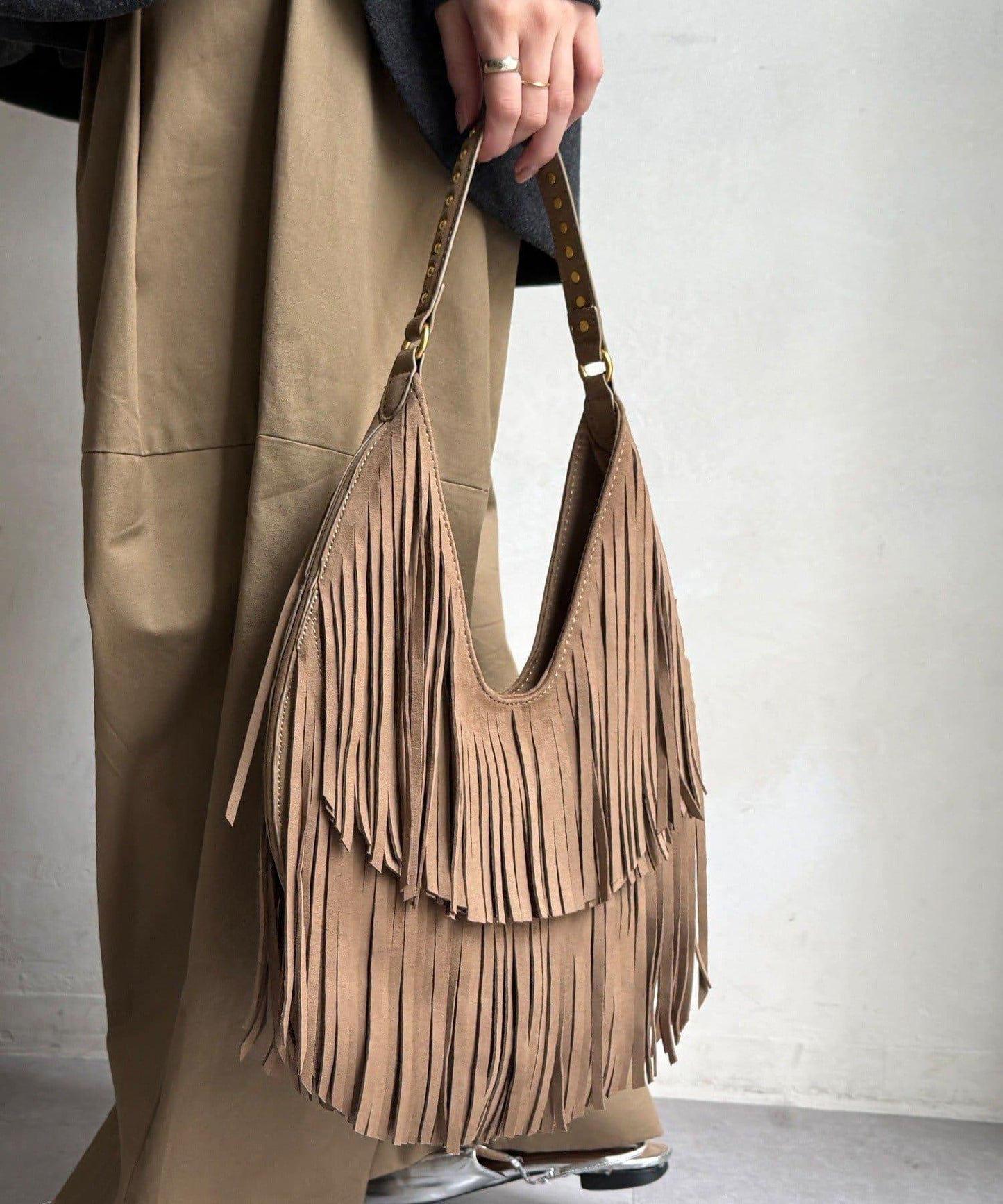 麂皮流蘇半肩包