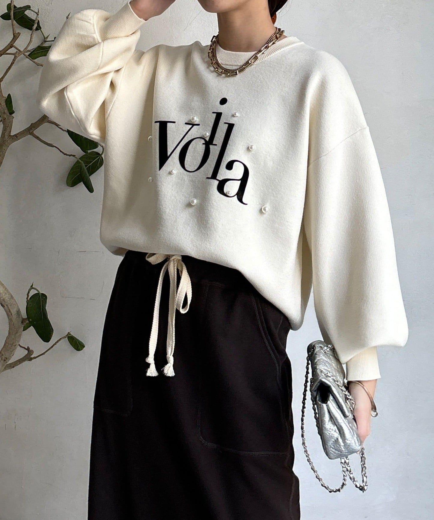 珍珠標誌針織上衣